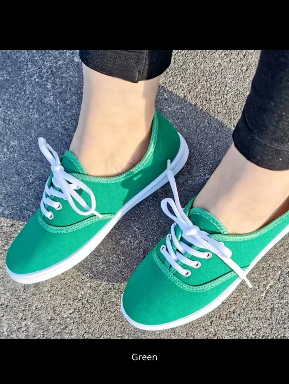 Shoes8teen Canvas Lace-Up Sneakers, Size:10, Color: Green, White Laces